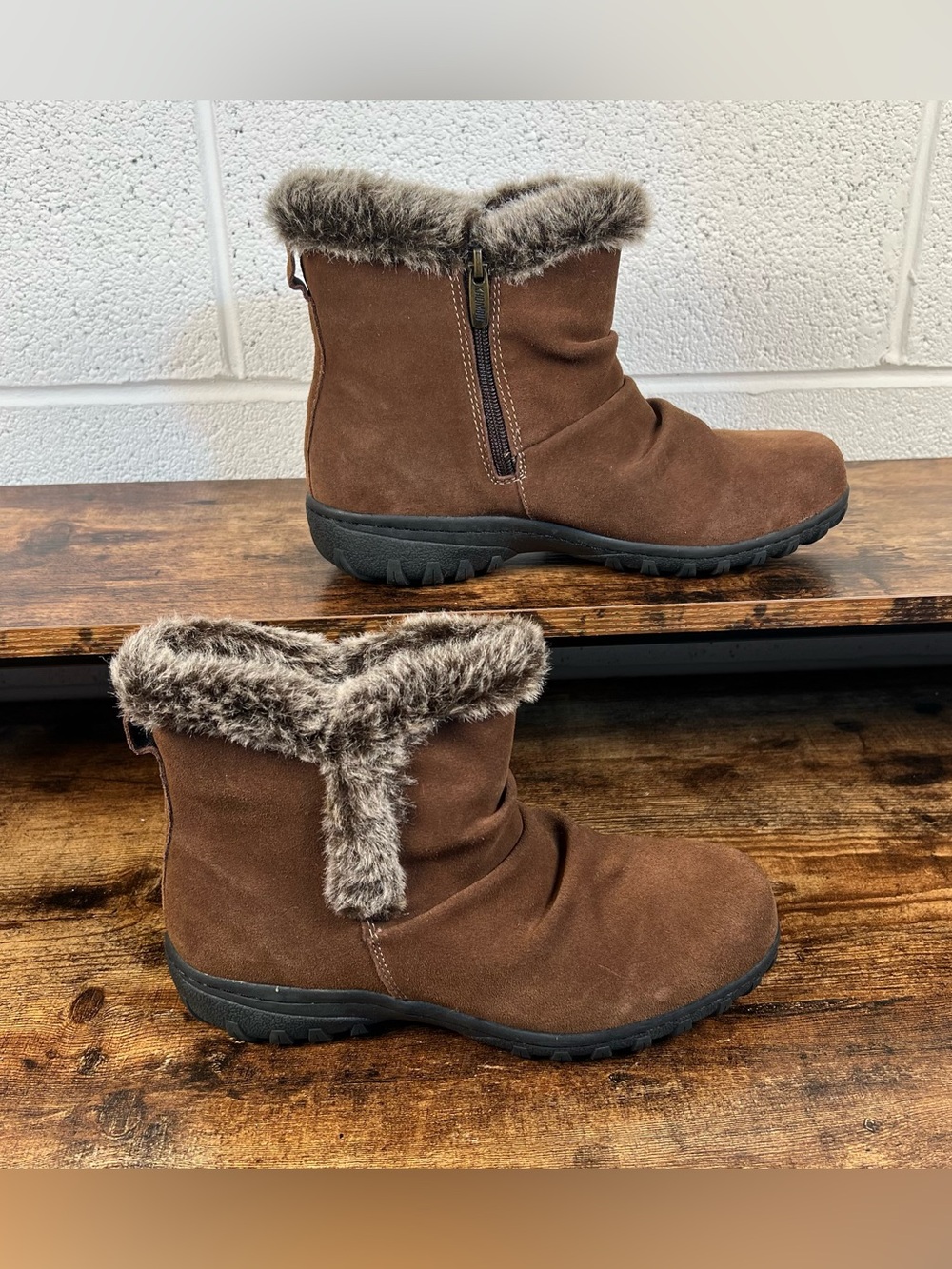 Khombu Boots Brown Suede Leather Faux Fur Lined Top Women's 9